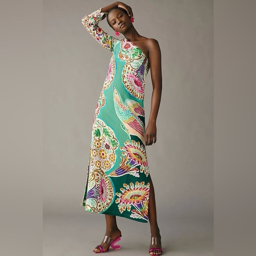 One-Shoulder Printed Shift Dress - size 8